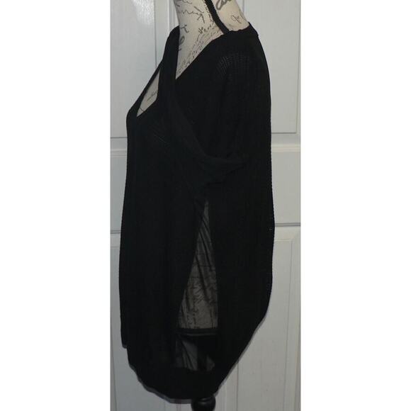 Line Knitwear Women's Sheer Insets V-Neck Sweater in Black Caviar Large $120 - Picture 4 of 6